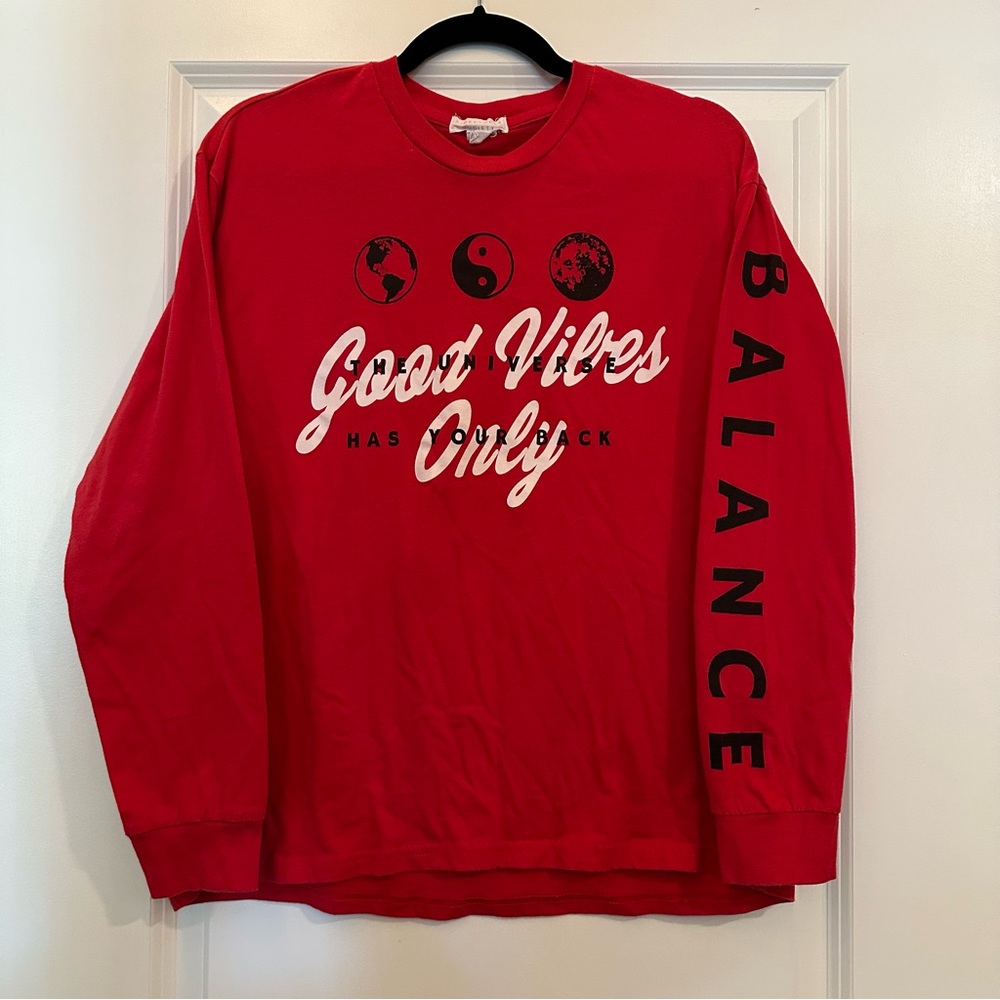 Streetwear Society Red Long Sleeve Tee with Graphic Print